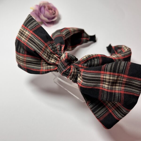 Opaska z kokardą Plaid Charm Czarna