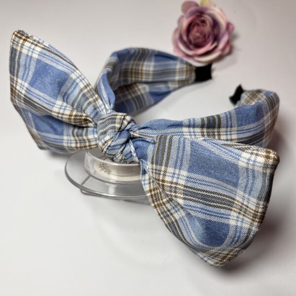 Opaska z kokardą Plaid Charm Niebieska
