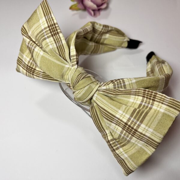 Opaska z kokardą Plaid Charm Oliwkowa